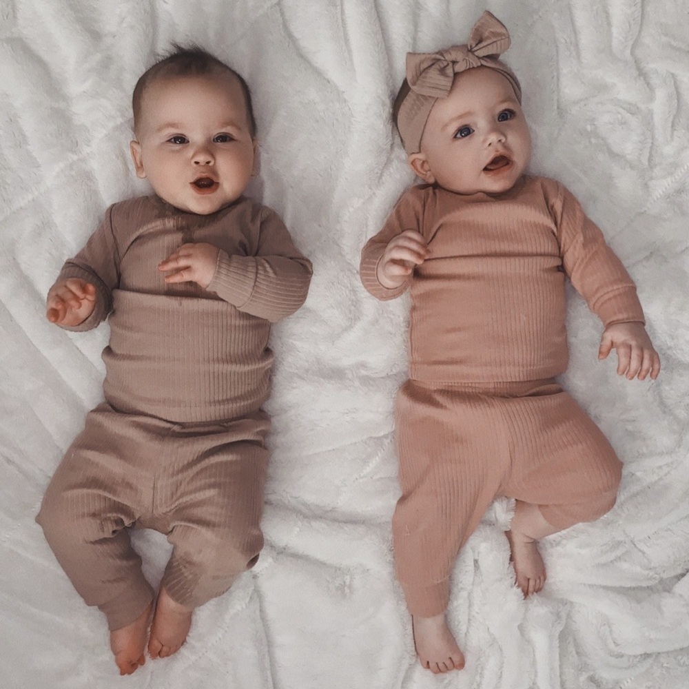 Oatmeal or Dusty Rose ribbed organic set